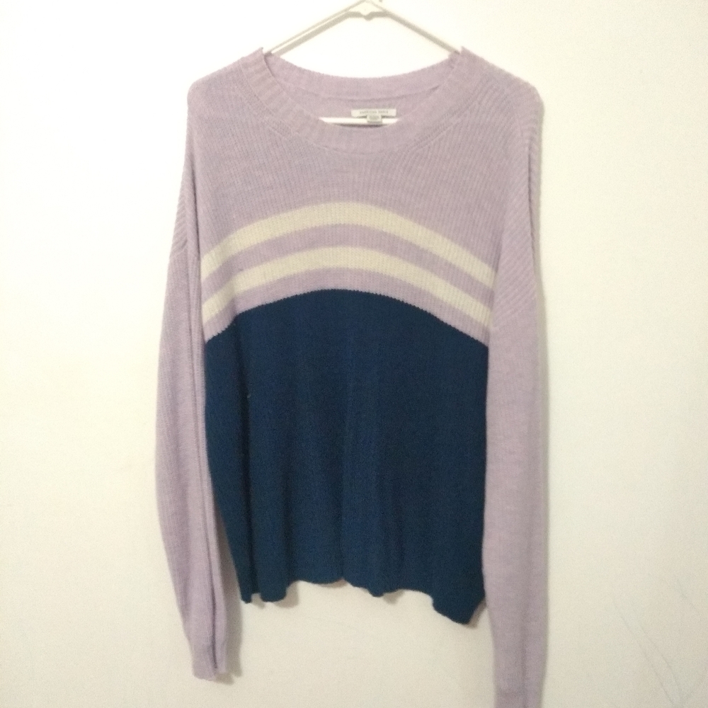 Lavender and navy sweater